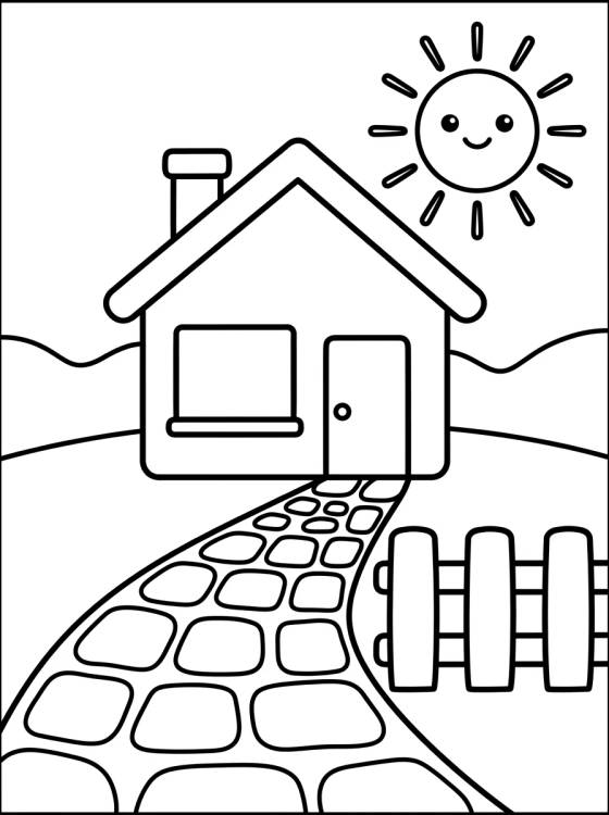 Casita de Campo con Cerca de Madera para colorir Desenho de Casita de Campo con Cerca de Madera para colorir e imprimir grátis