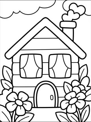 Casa de Campo con Chimenea y Flores para colorir Desenho de Casa de Campo con Chimenea y Flores para colorir e imprimir grátis