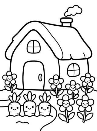 Casita de Campo con Huerto y Flores para colorir Desenho de Casita de Campo con Huerto y Flores para colorir e imprimir grátis
