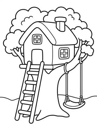 Casita de Campo en el Árbol con Columpio para colorir Desenho de Casita de Campo en el Árbol con Columpio para colorir e imprimir grátis