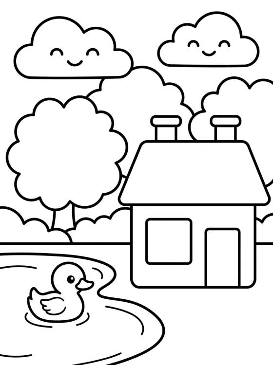 Casita de Campo cerca del Lago para colorir Desenho de Casita de Campo cerca del Lago para colorir e imprimir grátis