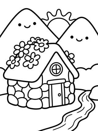 Casita de Piedra en la Montaña para colorir Desenho de Casita de Piedra en la Montaña para colorir e imprimir grátis