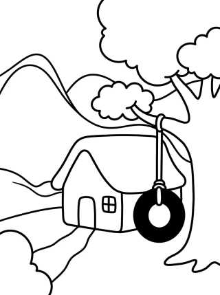 Casita en la Montaña con Columpio para colorir Desenho de Casita en la Montaña con Columpio para colorir e imprimir grátis