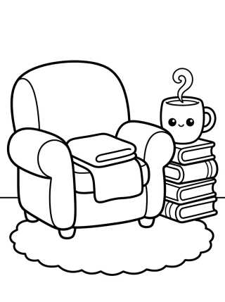 Rincón de Lectura y Té para colorir Desenho de Rincón de Lectura y Té para colorir e imprimir grátis