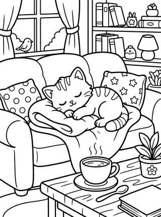 Gatito Tierno en el Sofá para colorir Desenho de Gatito Tierno en el Sofá para colorir e imprimir grátis