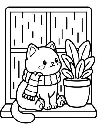 Gatito en la Ventana Lluviosa para colorir Desenho de Gatito en la Ventana Lluviosa para colorir e imprimir grátis