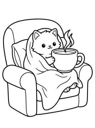 Gatito Tomando Té en el Sillón para colorir Desenho de Gatito Tomando Té en el Sillón para colorir e imprimir grátis