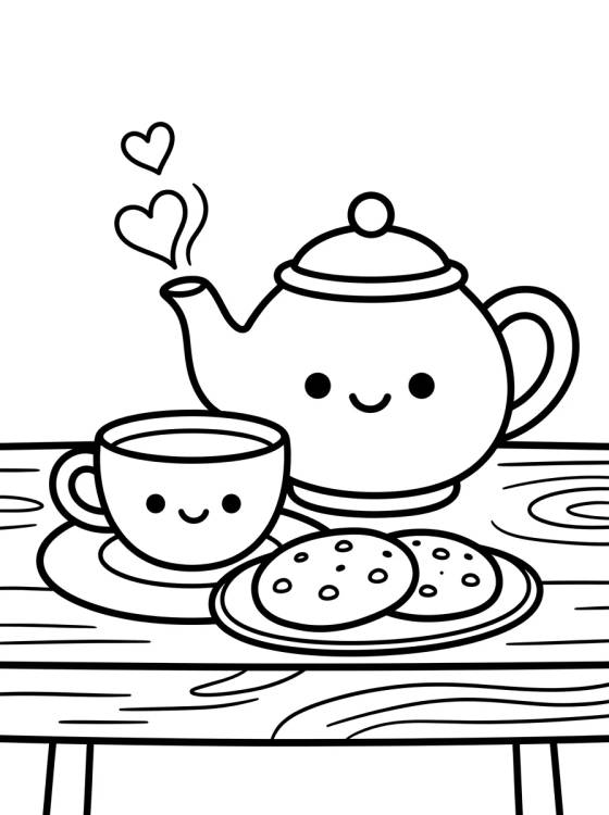 La Hora del Té en la Cocina Tierna para colorir Desenho de La Hora del Té en la Cocina Tierna para colorir e imprimir grátis