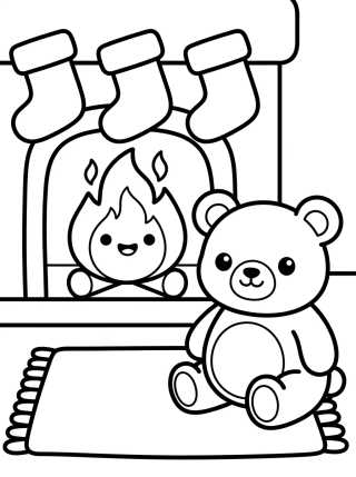 Chimenea Acogedora con Osito para colorir Desenho de Chimenea Acogedora con Osito para colorir e imprimir grátis
