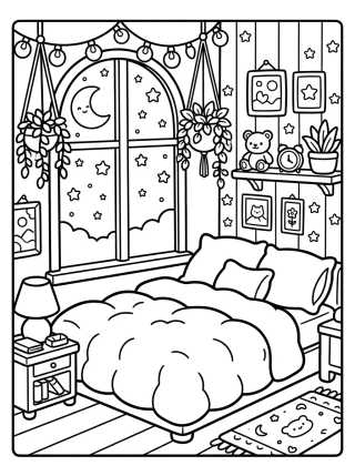 Cuarto Acogedor con Ventana para colorir Desenho de Cuarto Acogedor con Ventana para colorir e imprimir grátis