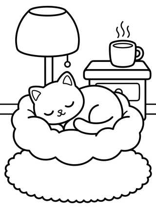 Habitación Acogedora del Gatito para colorir Desenho de Habitación Acogedora del Gatito para colorir e imprimir grátis