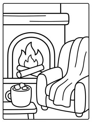 Sala de Estar con Chimenea Acogedora para colorir Desenho de Sala de Estar con Chimenea Acogedora para colorir e imprimir grátis