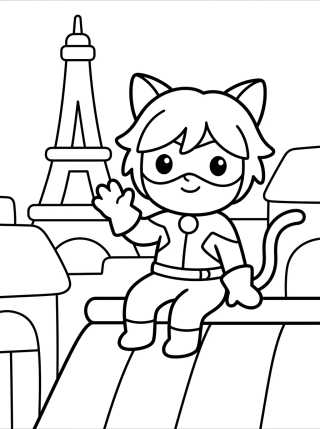 Cat Noir Saludando en los Tejados de París para colorir Desenho de Cat Noir Saludando en los Tejados de París para colorir e imprimir grátis