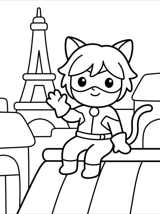 Cat Noir Saludando en los Tejados de París para colorir Desenho de Cat Noir Saludando en los Tejados de París para colorir e imprimir grátis