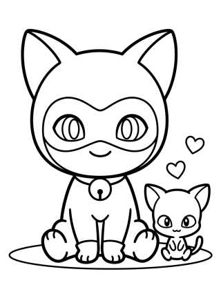 Cat Noir Chibi con Plagg para colorir Desenho de Cat Noir Chibi con Plagg para colorir e imprimir grátis