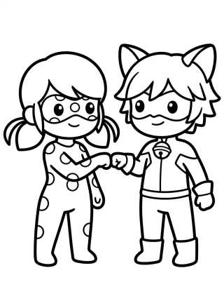 Cat Noir y Ladybug Chibi para colorir Desenho de Cat Noir y Ladybug Chibi para colorir e imprimir grátis