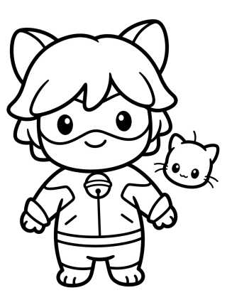 Cat Noir y el Kwami Plagg para colorir Desenho de Cat Noir y el Kwami Plagg para colorir e imprimir grátis