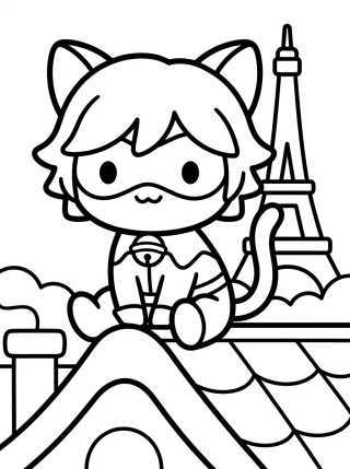 Cat Noir en los Tejados de París para colorir Desenho de Cat Noir en los Tejados de París para colorir e imprimir grátis