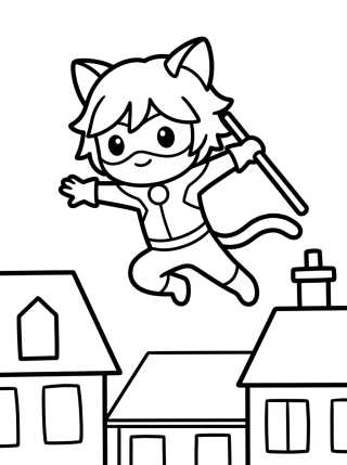 Cat Noir Saltando en el Tejado para colorir Desenho de Cat Noir Saltando en el Tejado para colorir e imprimir grátis