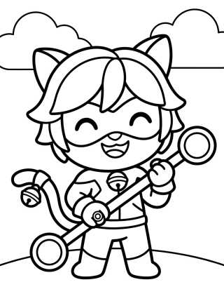 Cat Noir Sonriendo con su Bastón para colorir Desenho de Cat Noir Sonriendo con su Bastón para colorir e imprimir grátis