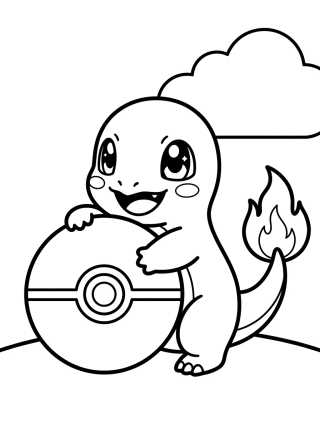 Charmander Jugando con una Pokébola para colorir Desenho de Charmander Jugando con una Pokébola para colorir e imprimir grátis