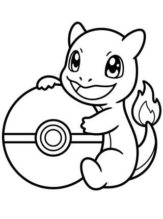 Charmander con Pokébola para colorir Desenho de Charmander con Pokébola para colorir e imprimir grátis