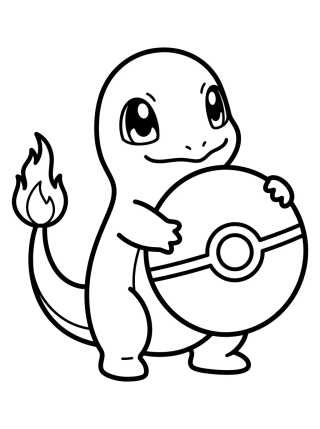 Charmander con Pokébola para colorir Desenho de Charmander con Pokébola para colorir e imprimir grátis