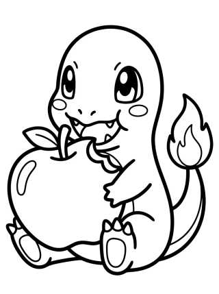 Charmander Comiendo Manzana para colorir Desenho de Charmander Comiendo Manzana para colorir e imprimir grátis