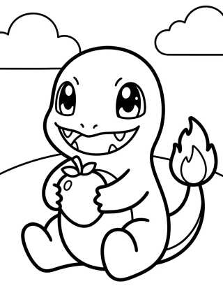 Charmander Comiendo una Fruta para colorir Desenho de Charmander Comiendo una Fruta para colorir e imprimir grátis