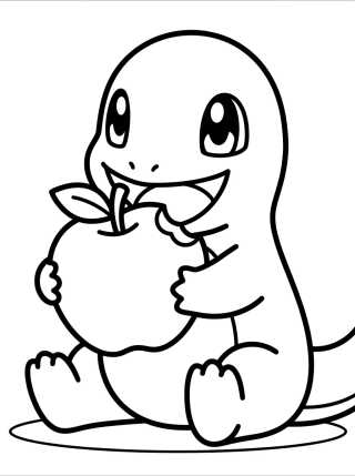 Charmander Comiendo una Manzana para colorir Desenho de Charmander Comiendo una Manzana para colorir e imprimir grátis