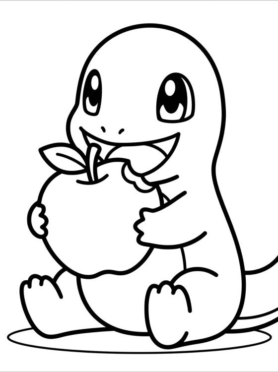 Charmander Comiendo una Manzana para colorir Desenho de Charmander Comiendo una Manzana para colorir e imprimir grátis