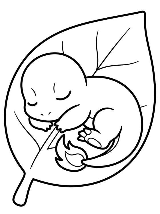 Charmander Durmiendo en una Hoja para colorir Desenho de Charmander Durmiendo en una Hoja para colorir e imprimir grátis