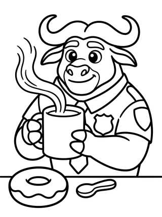 Jefe Bogo Tomando Café Tierno para colorir Desenho de Jefe Bogo Tomando Café Tierno para colorir e imprimir grátis