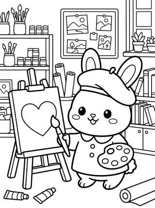 Conejito Artista Pintando para colorir Desenho de Conejito Artista Pintando para colorir e imprimir grátis