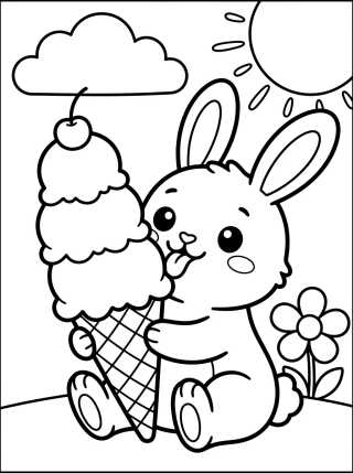 Conejito Tierno Disfrutando un Helado para colorir Desenho de Conejito Tierno Disfrutando un Helado para colorir e imprimir grátis