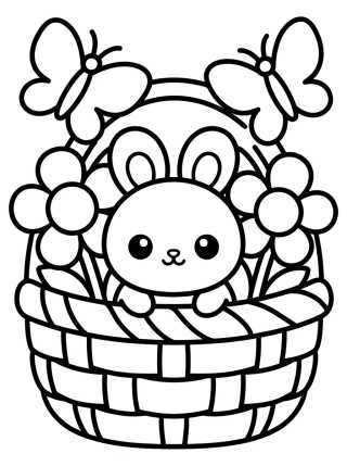 Conejito en Cesta de Flores para colorir Desenho de Conejito en Cesta de Flores para colorir e imprimir grátis