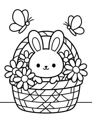 Conejito en Cesta de Flores para colorir Desenho de Conejito en Cesta de Flores para colorir e imprimir grátis