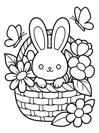 Conejito Saliendo de la Cesta de Flores para colorir Desenho de Conejito Saliendo de la Cesta de Flores para colorir e imprimir grátis