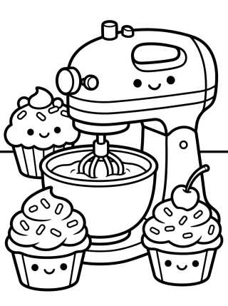 Batidora y Cupcakes Felices para colorir Desenho de Batidora y Cupcakes Felices para colorir e imprimir grátis