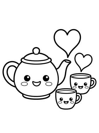Tetera Sonriente y Tacitas Tiernas para colorir Desenho de Tetera Sonriente y Tacitas Tiernas para colorir e imprimir grátis