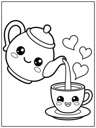 Tetera y Taza Sonrientes para colorir Desenho de Tetera y Taza Sonrientes para colorir e imprimir grátis