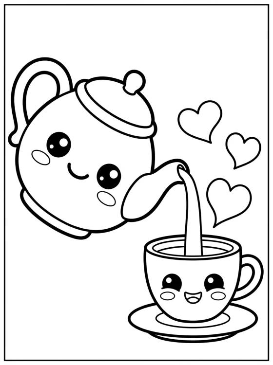 Tetera y Taza Sonrientes para colorir Desenho de Tetera y Taza Sonrientes para colorir e imprimir grátis