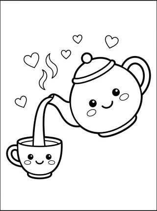 Tetera y Taza Sonrientes para colorir Desenho de Tetera y Taza Sonrientes para colorir e imprimir grátis