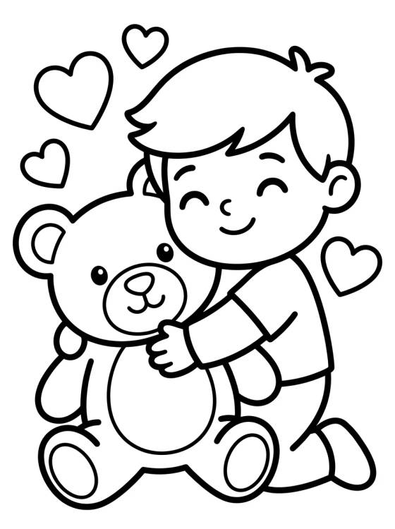 Dan Abrazando a un Osito para colorir Desenho de Dan Abrazando a un Osito para colorir e imprimir grátis