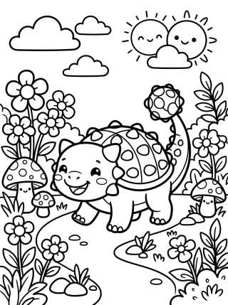 Anquilosaurio Tierno en el Jardín para colorir Desenho de Anquilosaurio Tierno en el Jardín para colorir e imprimir grátis
