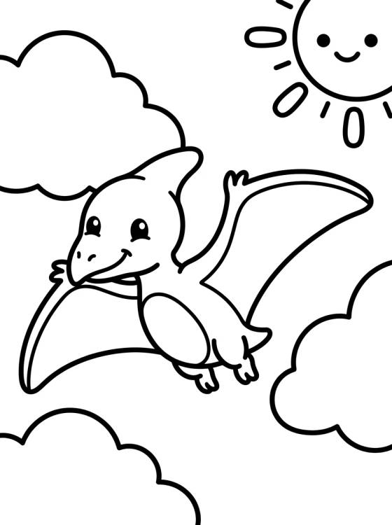 Pterodáctilo Bebé Volando en las Nubes para colorir Desenho de Pterodáctilo Bebé Volando en las Nubes para colorir e imprimir grátis