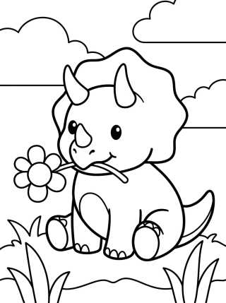 Triceratops con Florecita para colorir Desenho de Triceratops con Florecita para colorir e imprimir grátis
