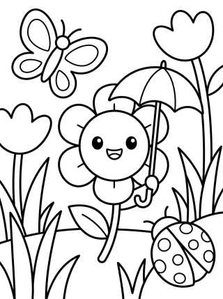 Primavera Florida Kawaii para colorir Desenho de Primavera Florida Kawaii para colorir e imprimir grátis