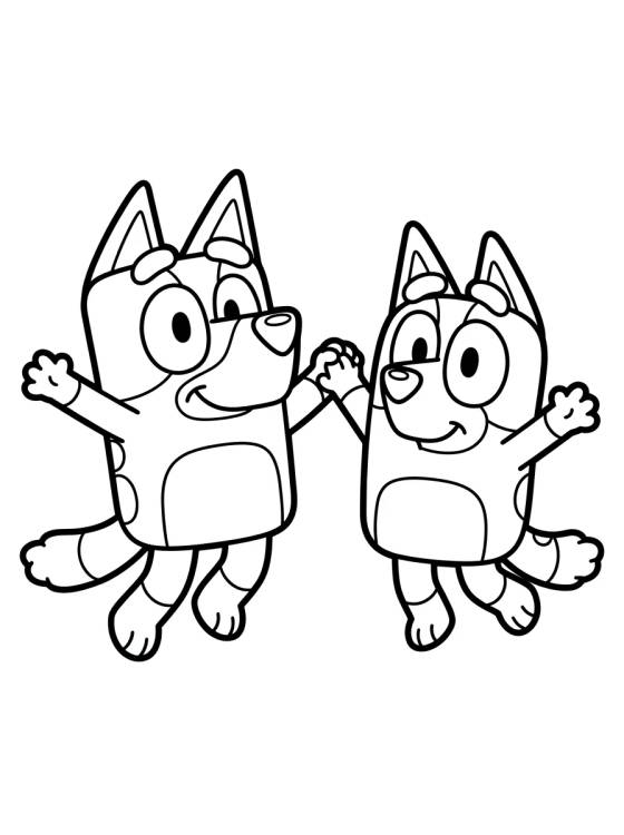 Bluey y Bingo Jugando para colorir Desenho de Bluey y Bingo Jugando para colorir e imprimir grátis