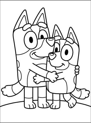 Bluey y Bingo dándose un Abrazo para colorir Desenho de Bluey y Bingo dándose un Abrazo para colorir e imprimir grátis